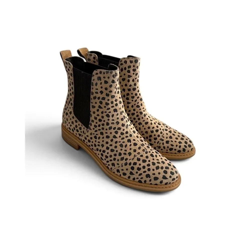 Toms Charli Desert Tan Cheetah Chelsea Pull On Boots, NWT! Size 11
